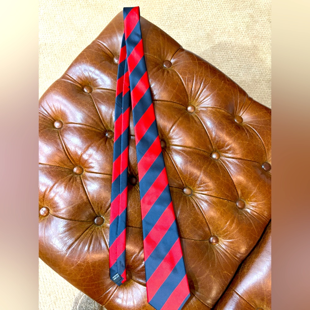 Boys college striped tie. Navy blue and red